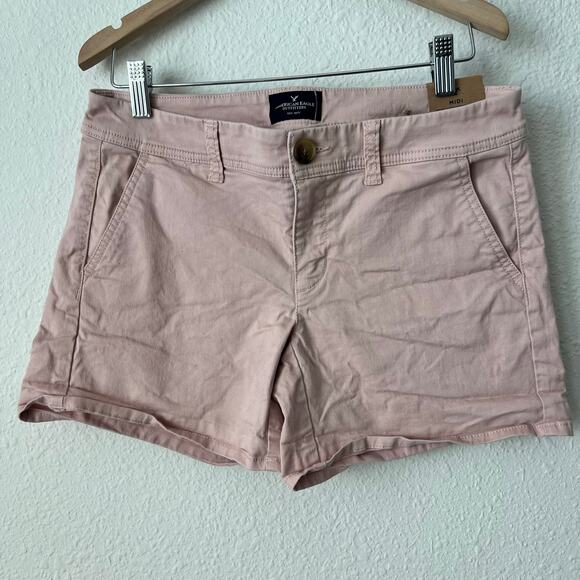 NWT American Eagle Pink Midi Low Rise Stretch Shorts - Size 4 - Picture 1 of 8